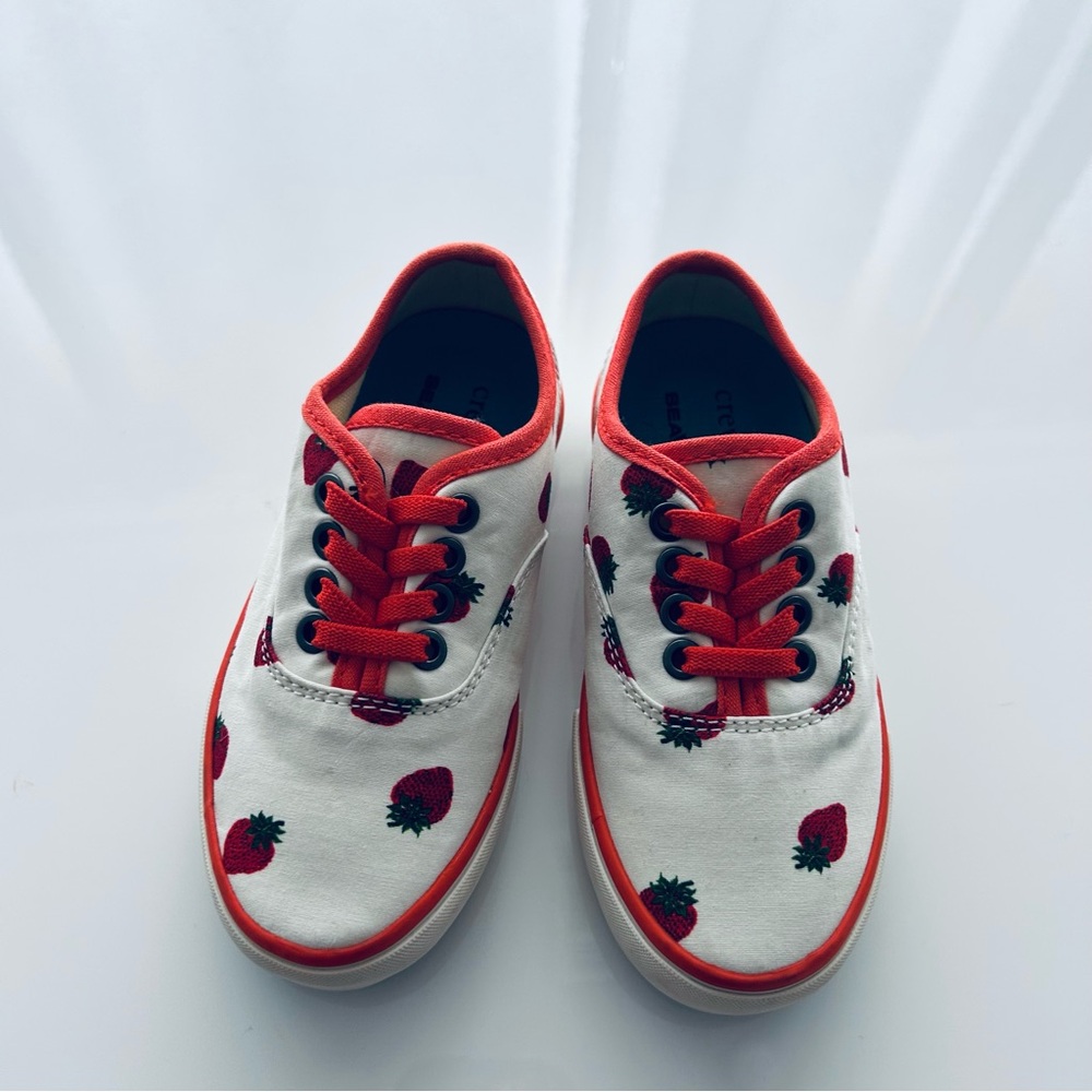 Seavees X Crewcuts Kids Cotton Sneaker White Strawberry Elastic Strings Size 10